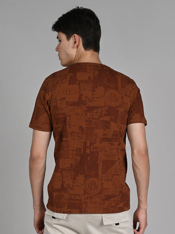 Killer Men Brown Printed Slim Fit T-Shirts