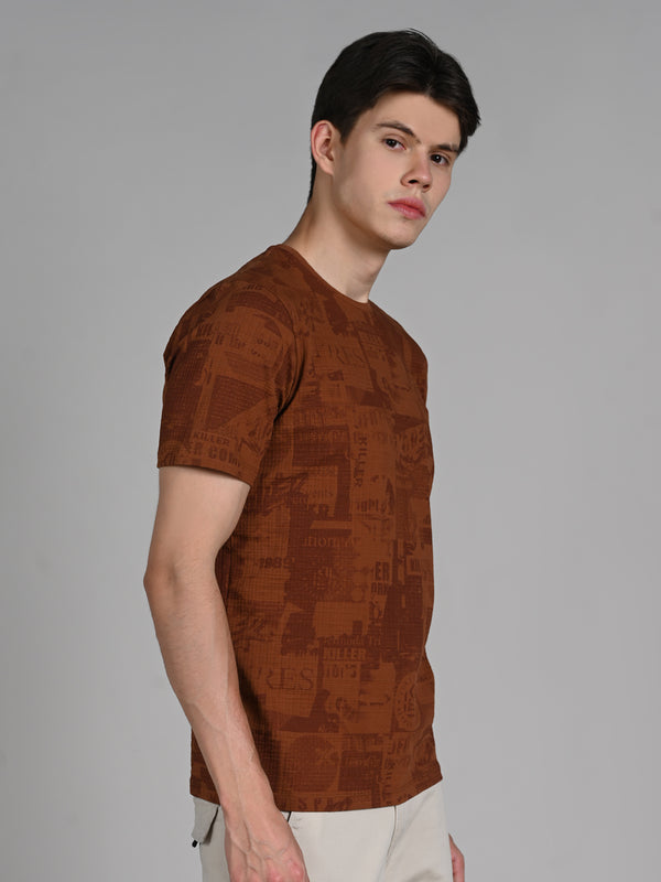 Killer Men Brown Printed Slim Fit T-Shirts