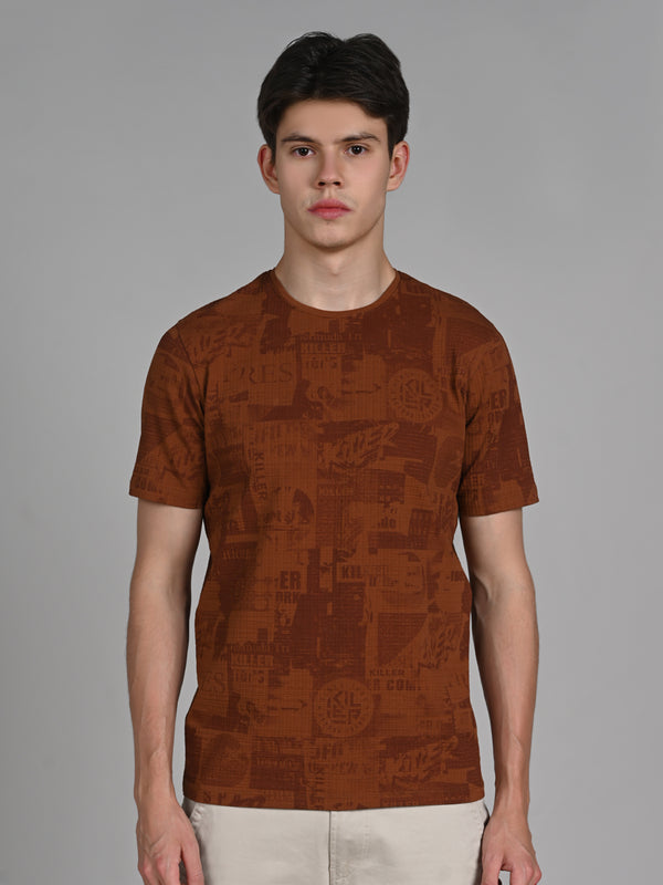 Killer Men Brown Printed Slim Fit T-Shirts