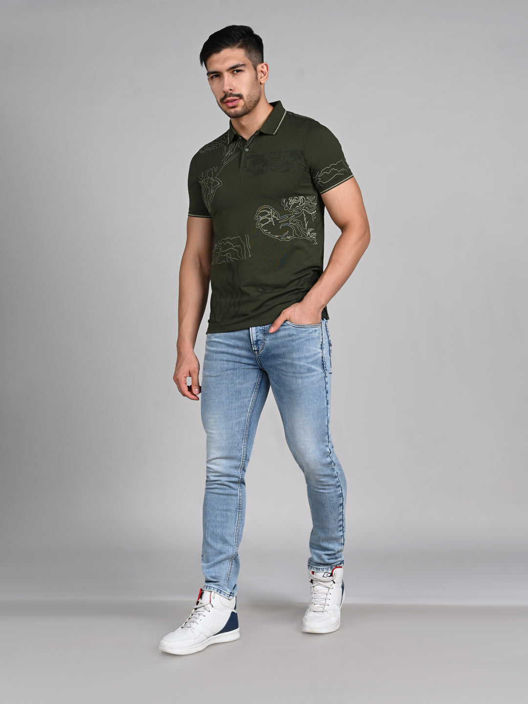 Killer Men Olive Printed Slim Fit T-Shirt