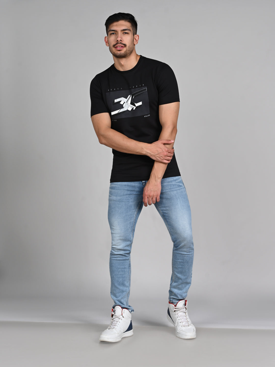 Killer Men Black Printed Slim Fit T-Shirts