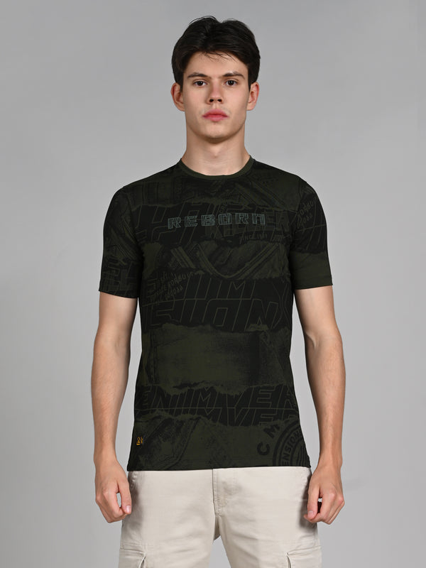 Killer Men Olive Printed Slim Fit T-Shirts