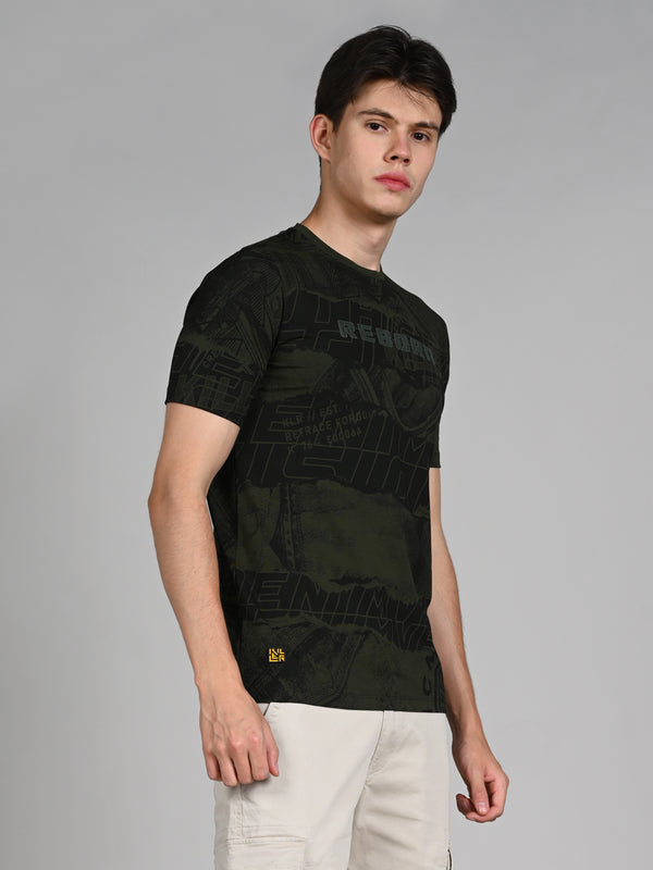 Killer Men Olive Printed Slim Fit T-Shirts