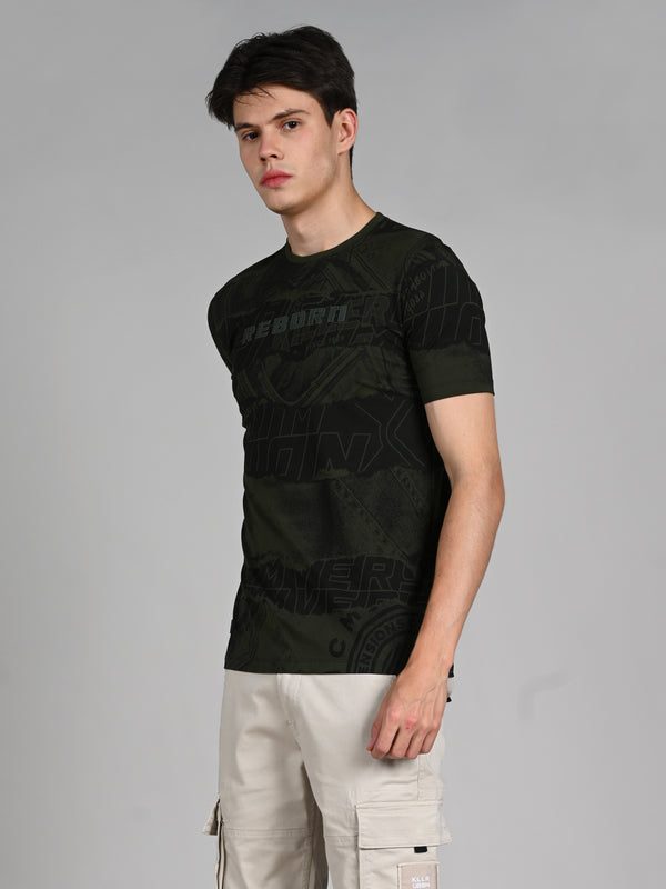 Killer Men Olive Printed Slim Fit T-Shirts