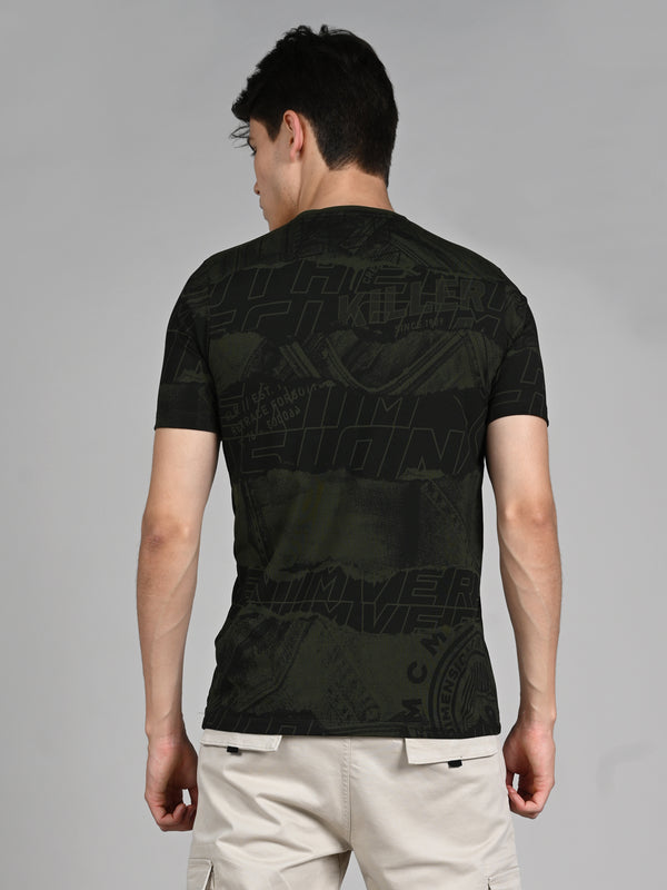Killer Men Olive Printed Slim Fit T-Shirts