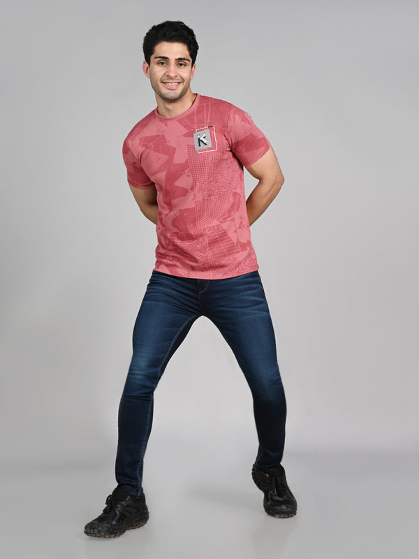 Killer Men Pink Printed Slim Fit T-Shirts