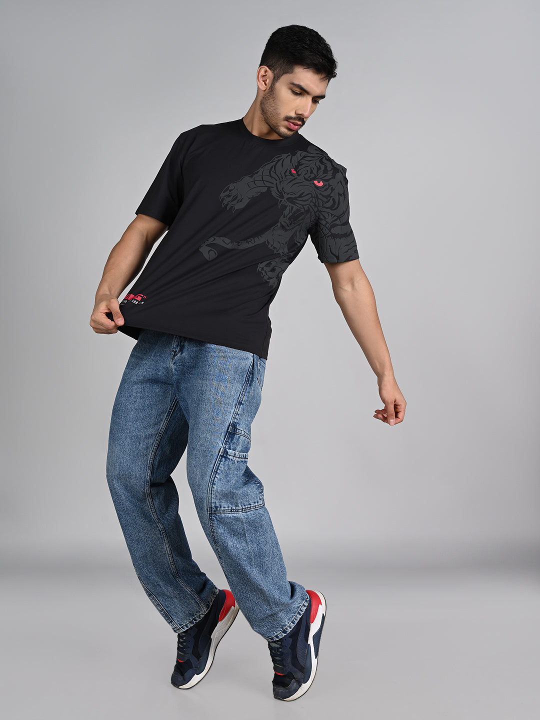 Killer Men Black Printed Round Neck T-Shirts