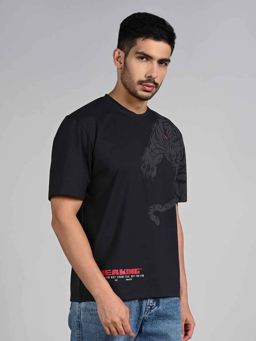 Killer Men Black Printed Round Neck T-Shirts