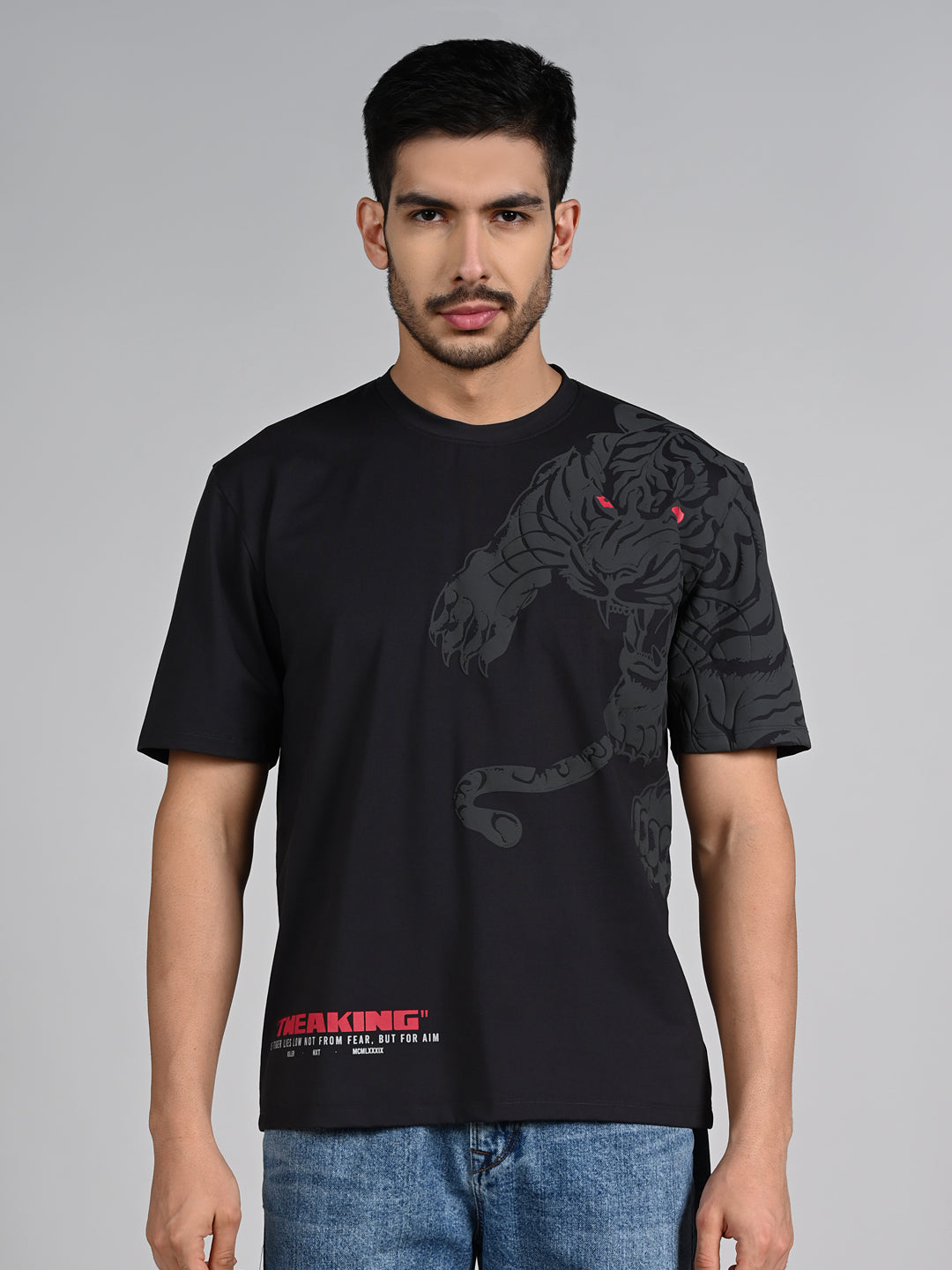 Killer Men Black Printed Round Neck T-Shirts