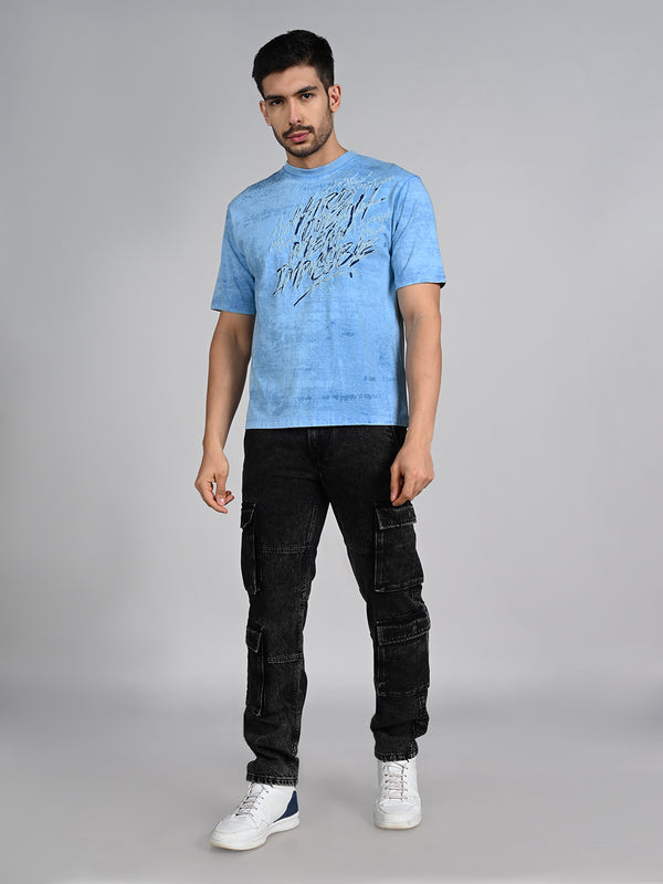 Killer Men Blue Printed Round Neck T-Shirts
