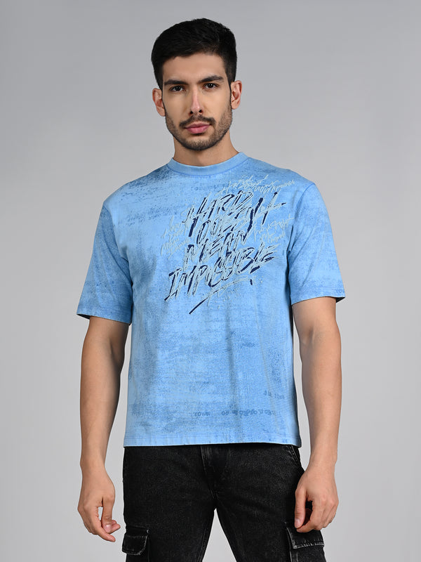 Killer Men Blue Printed Round Neck T-Shirts