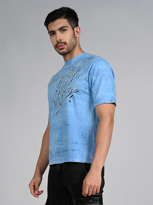 Killer Men Blue Printed Round Neck T-Shirts