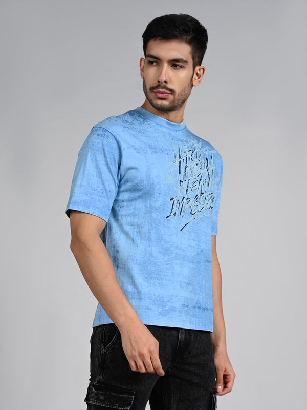 Killer Men Blue Printed Round Neck T-Shirts