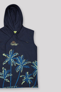 Junior Killer Navy Slim Fit Hooded Sleeveless Printed T-Shirts