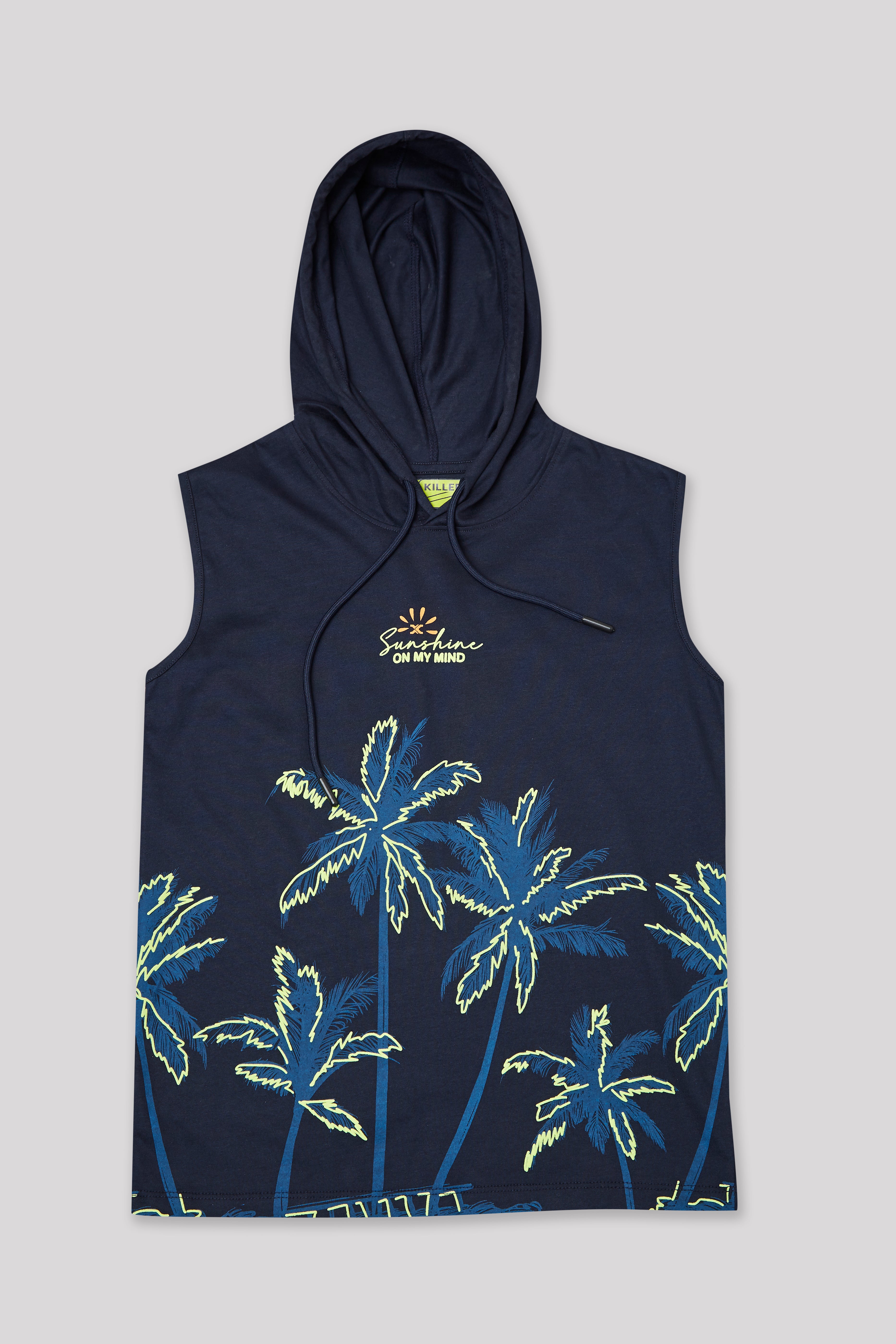 Junior Killer Navy Slim Fit Hooded Sleeveless Printed T-Shirts
