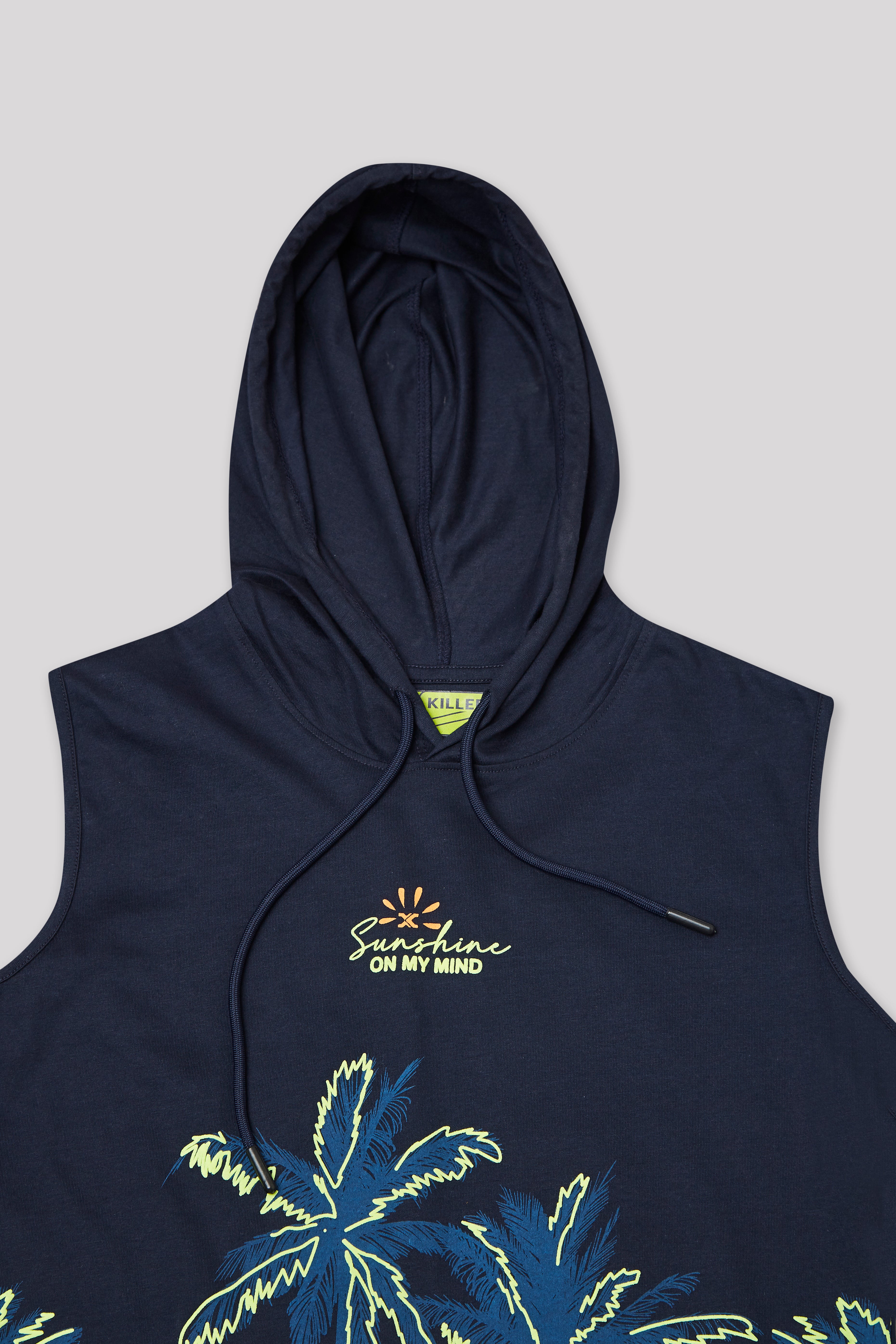 Junior Killer Navy Slim Fit Hooded Sleeveless Printed T-Shirts