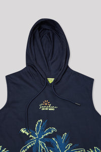 Junior Killer Navy Slim Fit Hooded Sleeveless Printed T-Shirts