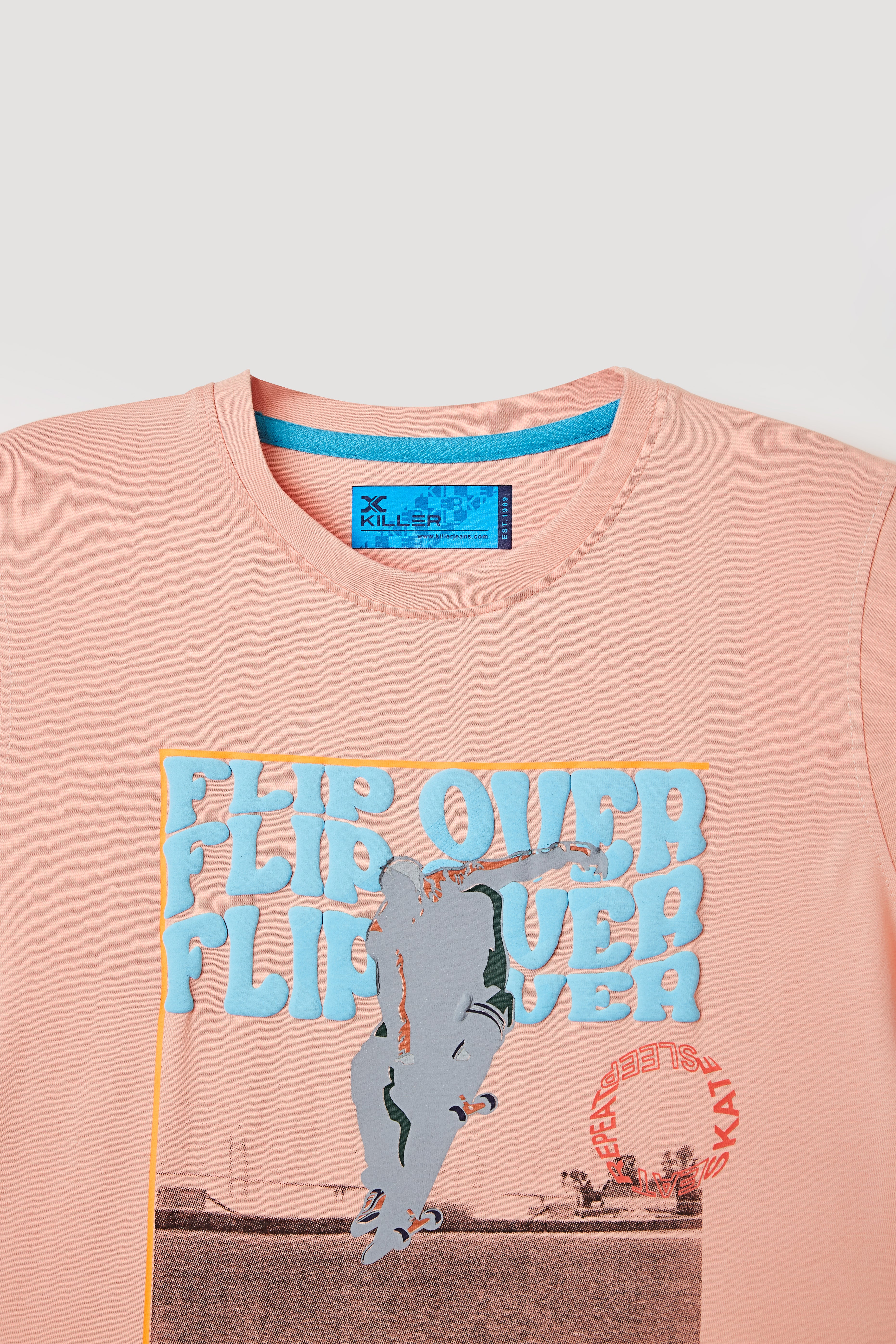 Junior Killer Peach Slim Fit Full Sleeves Printed T-Shirts