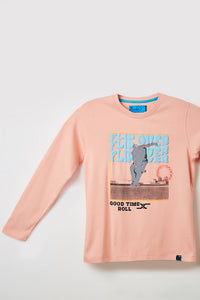 Junior Killer Peach Slim Fit Full Sleeves Printed T-Shirts