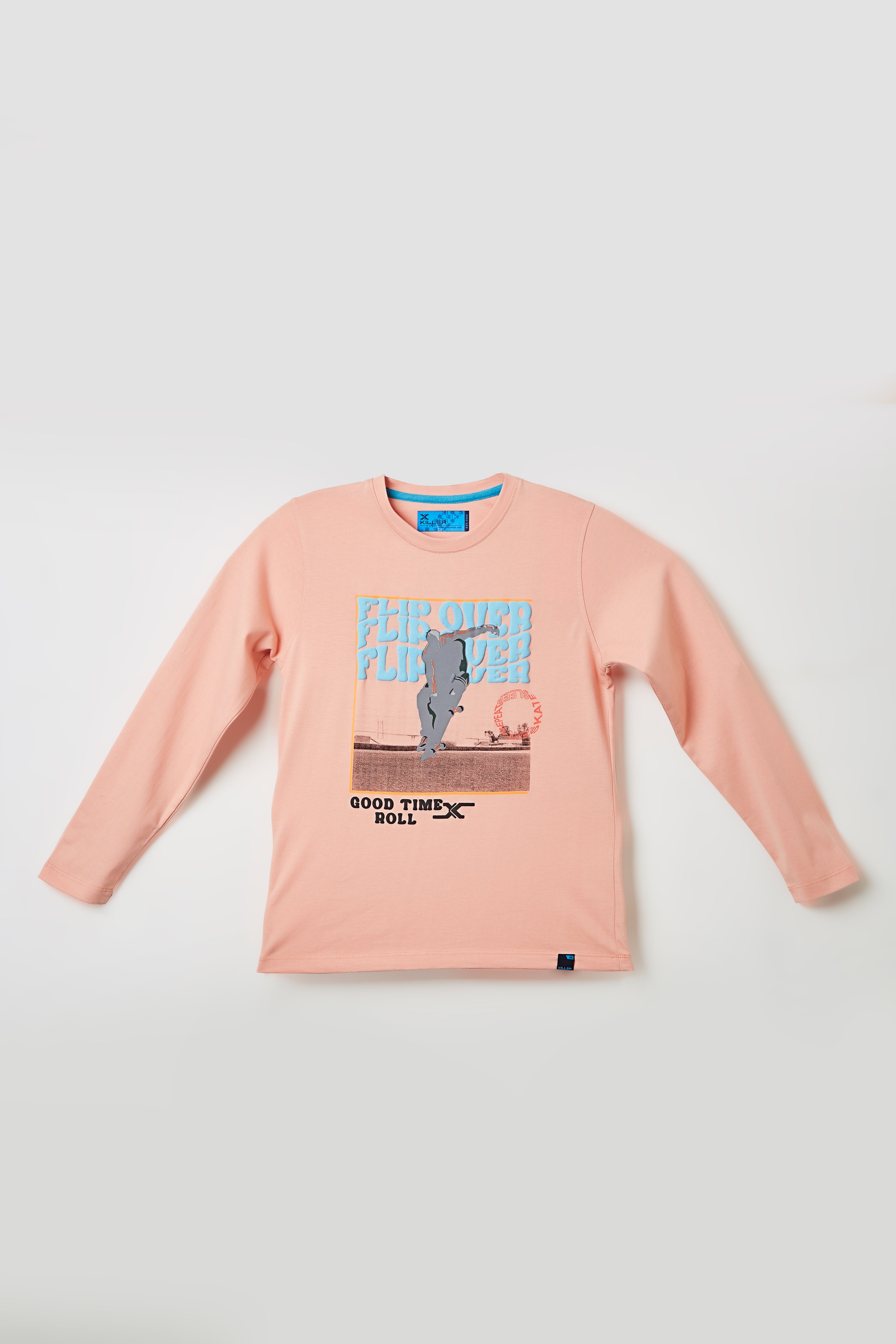 Junior Killer Peach Slim Fit Full Sleeves Printed T-Shirts