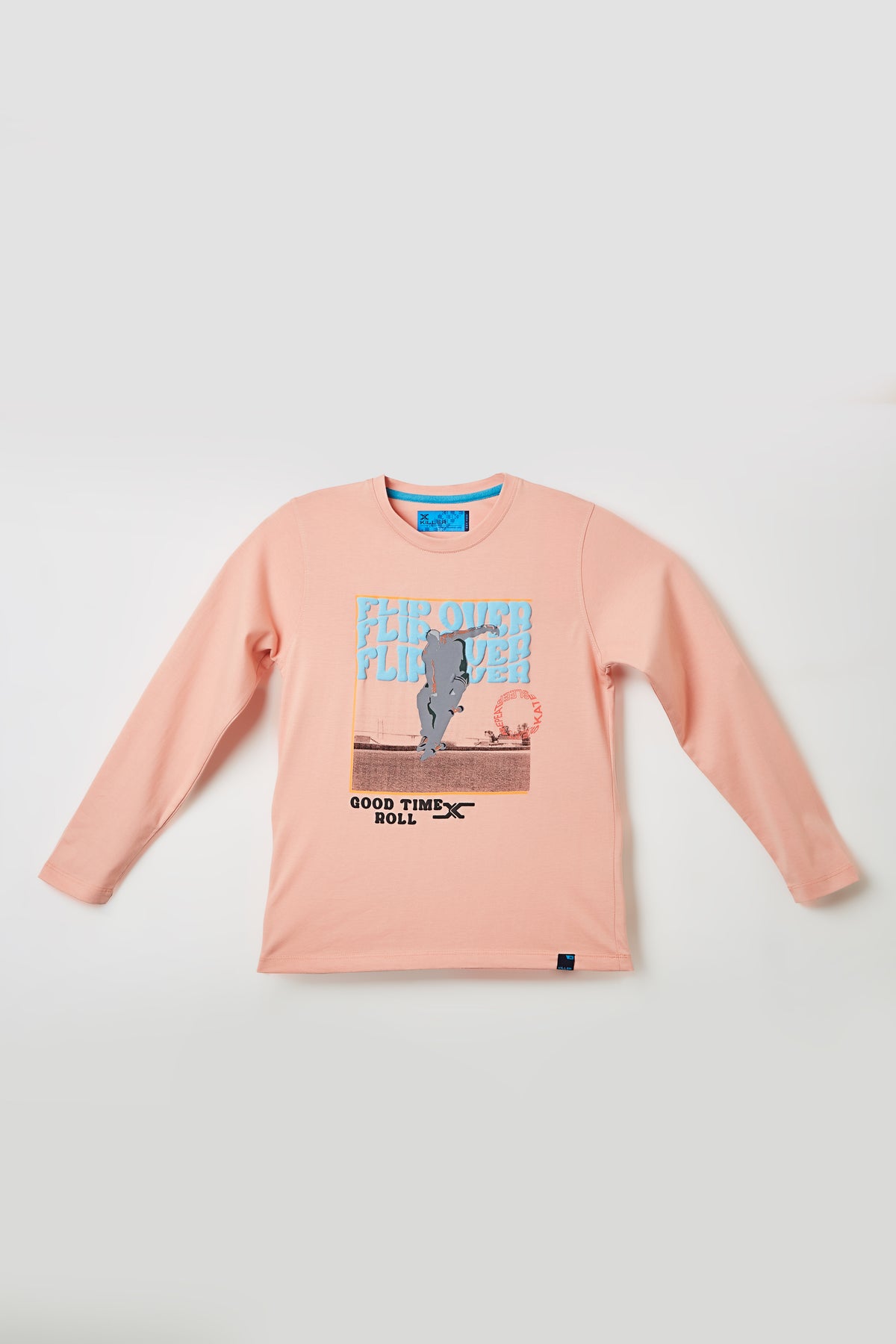 Junior Killer Peach Slim Fit Full Sleeves Printed T-Shirts
