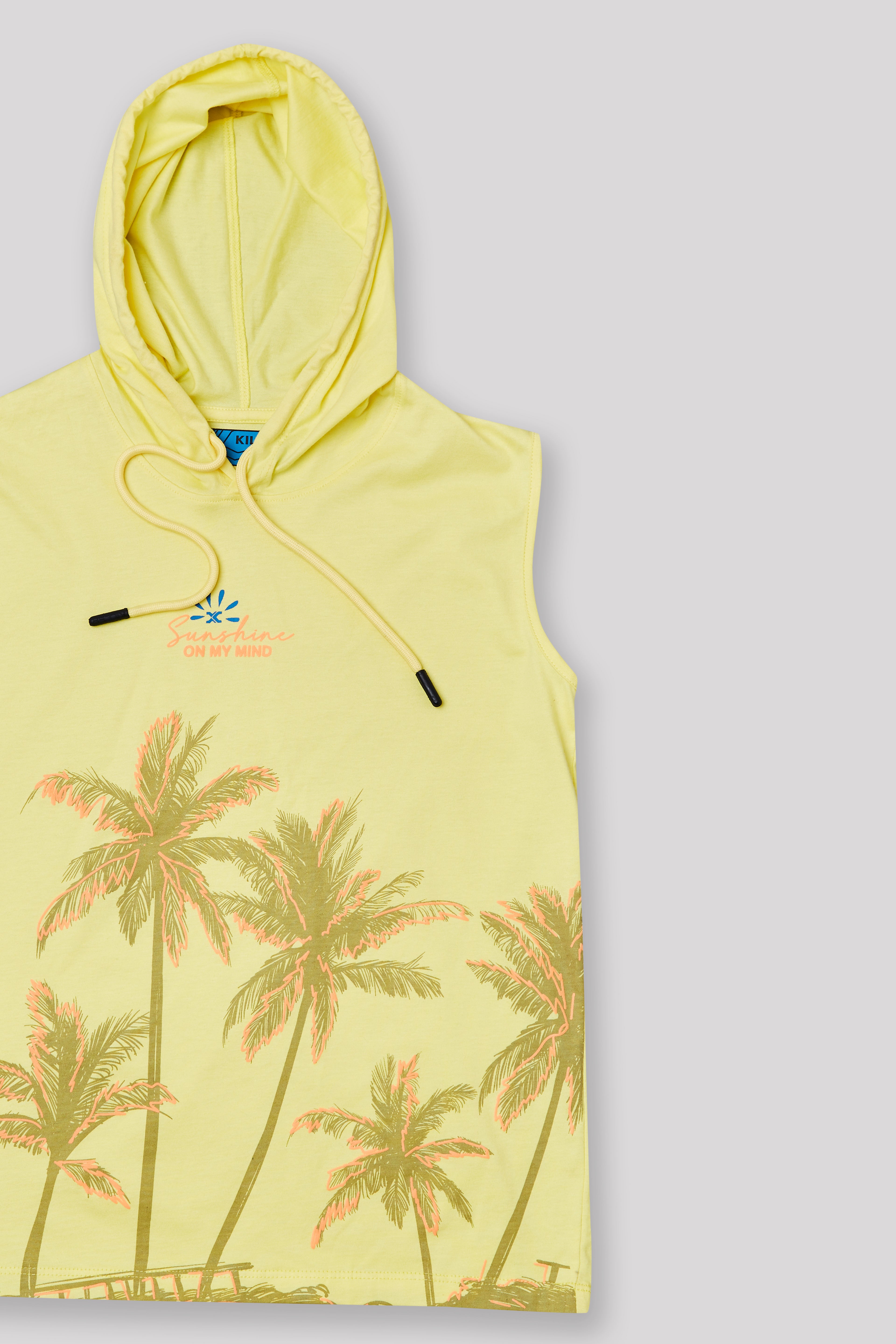 Junior Killer Yellow Slim Fit Hooded Sleeveless Printed T-Shirts