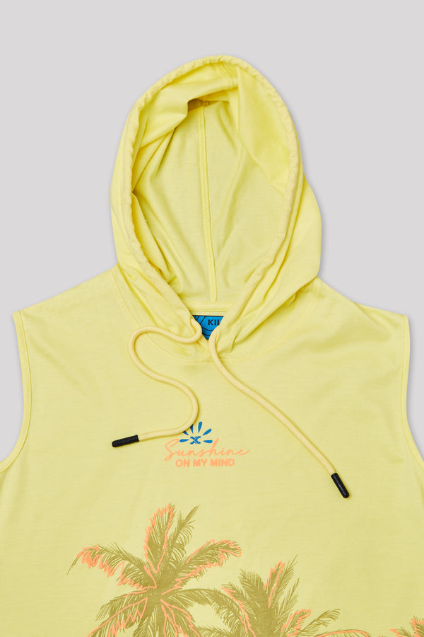 Junior Killer Yellow Slim Fit Hooded Sleeveless Printed T-Shirts