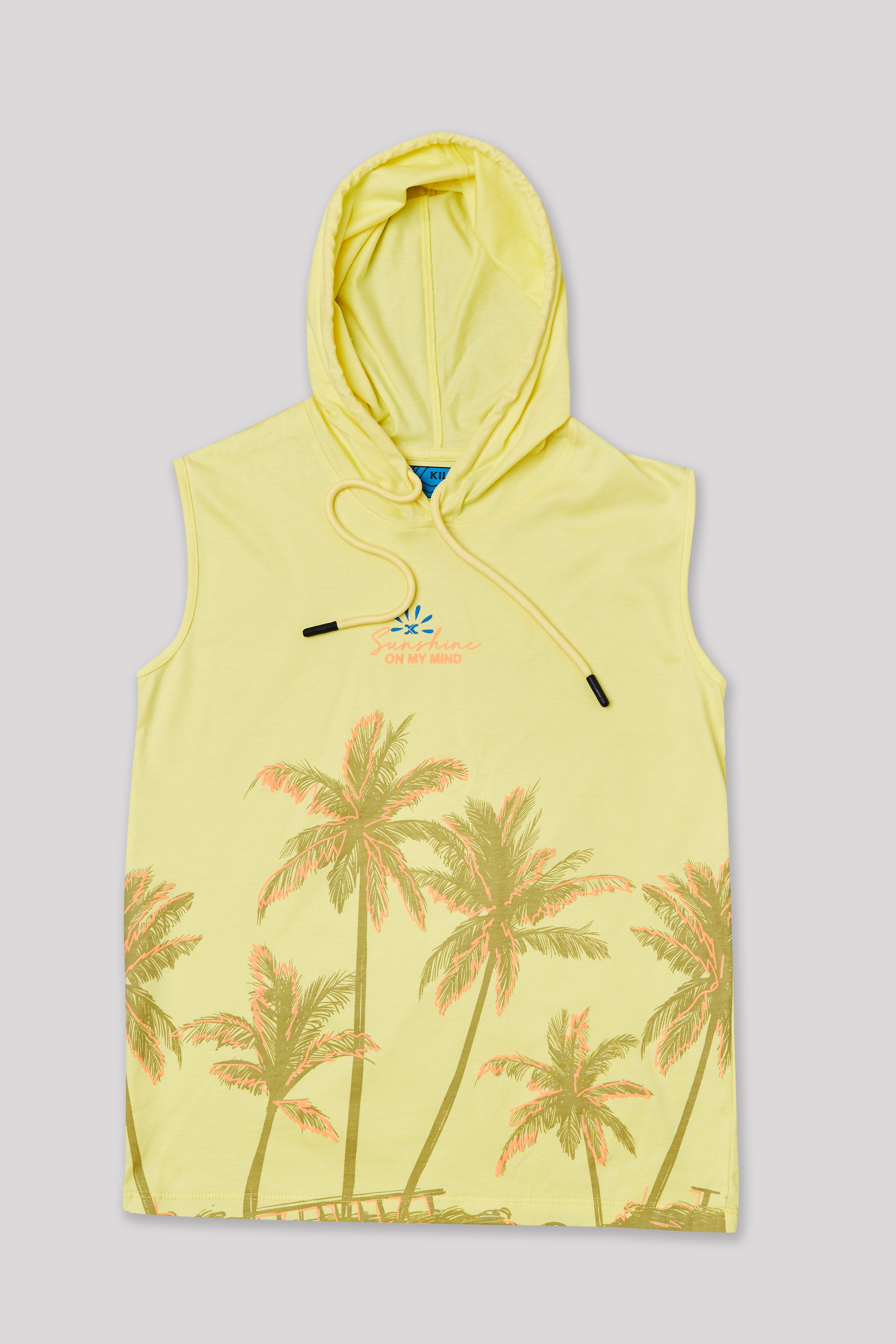 Junior Killer Yellow Slim Fit Hooded Sleeveless Printed T-Shirts