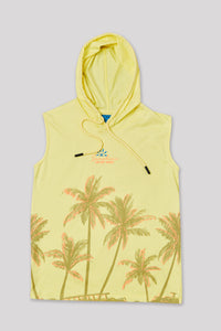 Junior Killer Yellow Slim Fit Hooded Sleeveless Printed T-Shirts