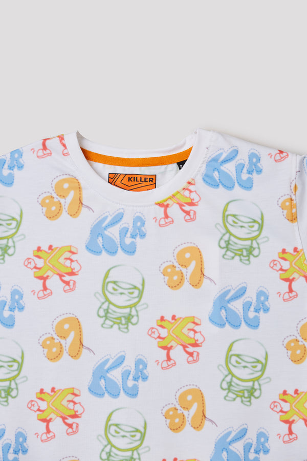 Junior Killer White Slim Fit Printed T-Shirts