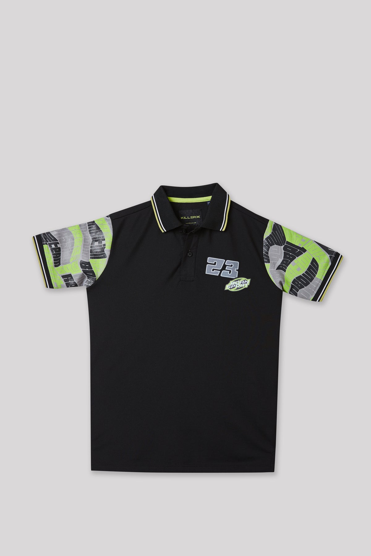 Junior Killer Black Slim Fit Polo Neck Printed T-Shirts