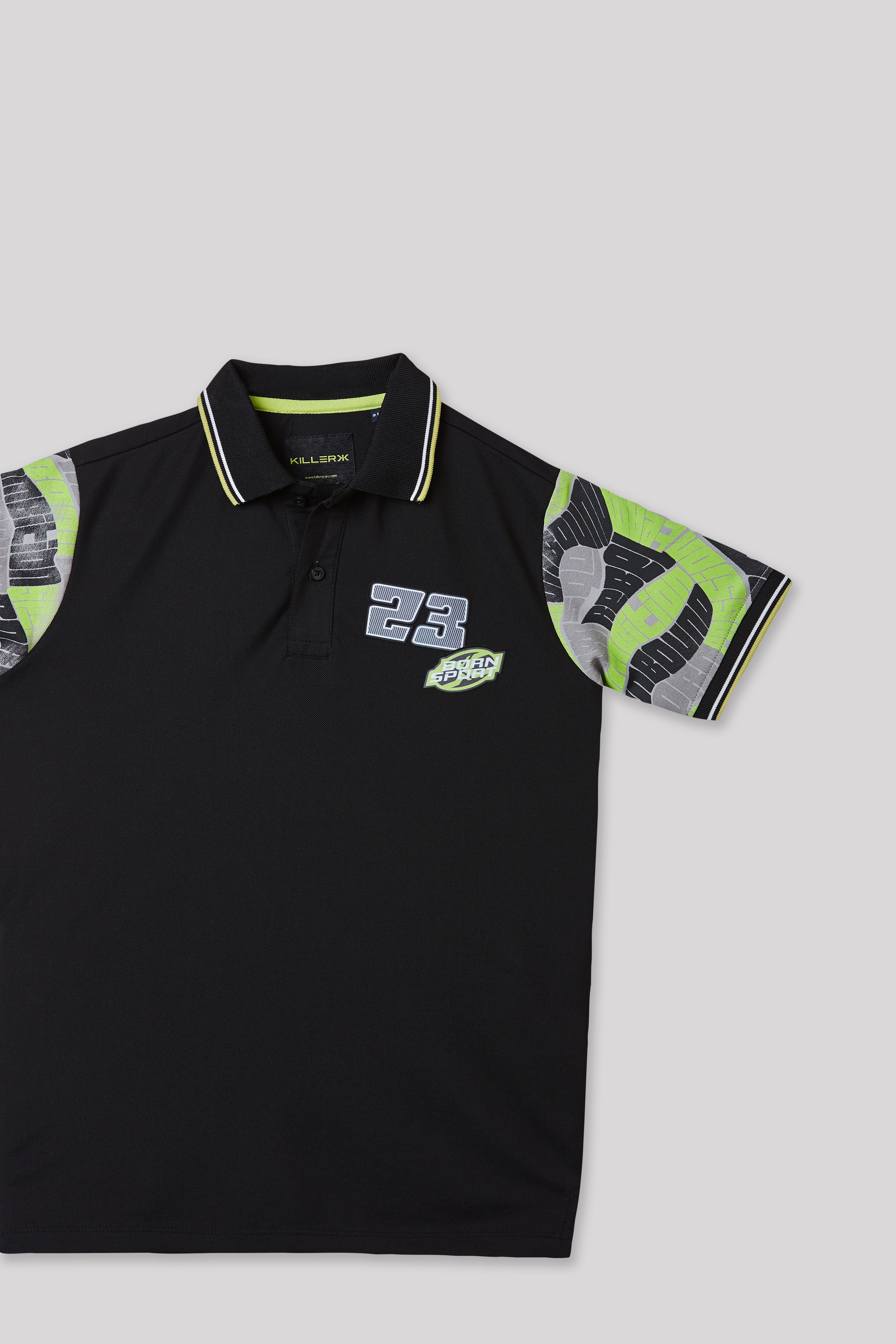 Junior Killer Black Slim Fit Polo Neck Printed T-Shirts