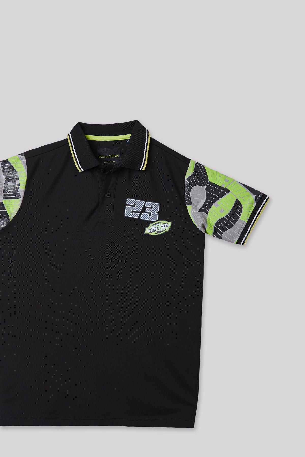 Junior Killer Black Slim Fit Polo Neck Printed T-Shirts