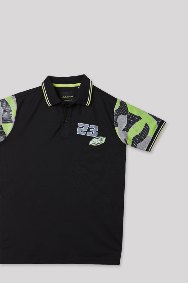 Junior Killer Black Slim Fit Polo Neck Printed T-Shirts