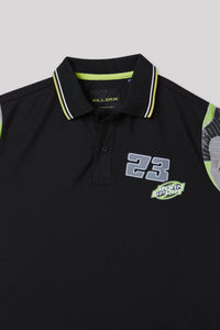 Junior Killer Black Slim Fit Polo Neck Printed T-Shirts