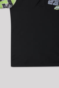 Junior Killer Black Slim Fit Polo Neck Printed T-Shirts