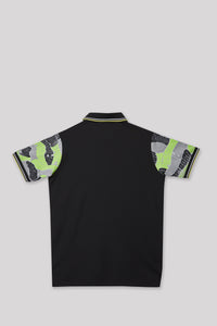 Junior Killer Black Slim Fit Polo Neck Printed T-Shirts