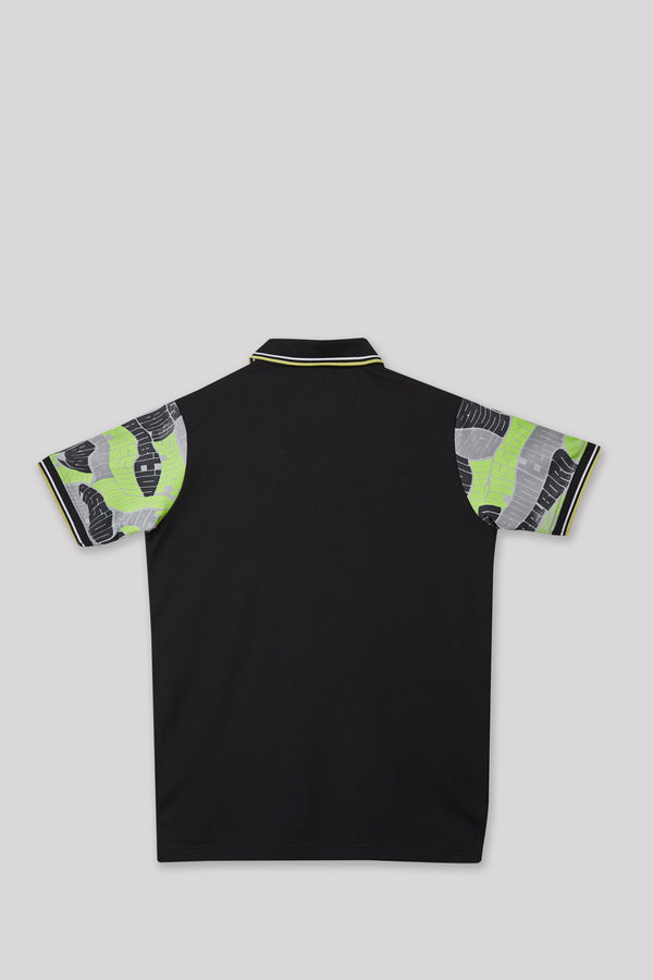 Junior Killer Black Slim Fit Polo Neck Printed T-Shirts