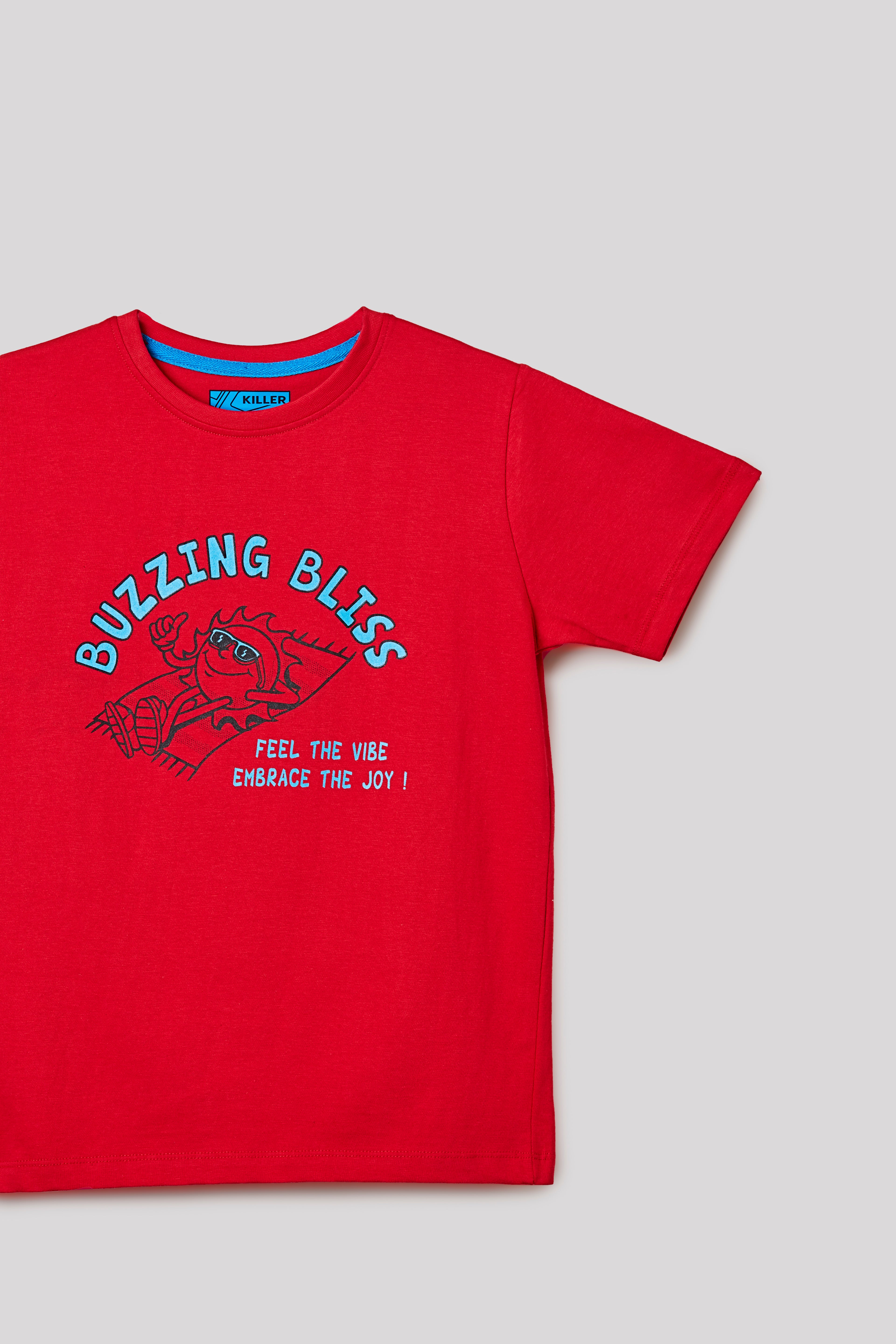 Junior Killer Red/Navy Slim Fit Printed T-Shirts
