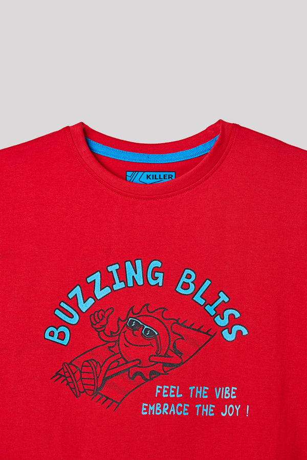 Junior Killer Red/Navy Slim Fit Printed T-Shirts