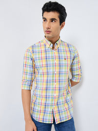 Killer Men Yellow Checks Slim Fit Shirts