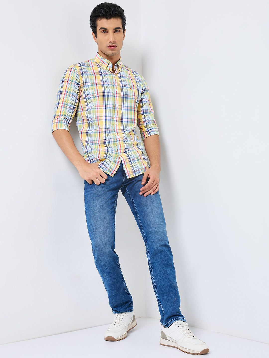 Killer Men Yellow Checks Slim Fit Shirts