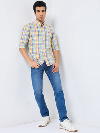 Killer Men Yellow Checks Slim Fit Shirts