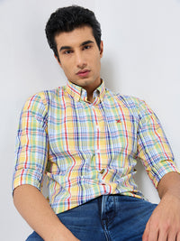Killer Men Yellow Checks Slim Fit Shirts
