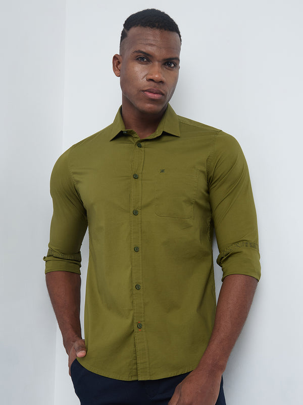 Killer Men Olive Solid Slim Fit Shirts