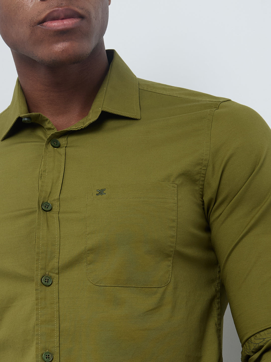 Killer Men Olive Solid Slim Fit Shirts