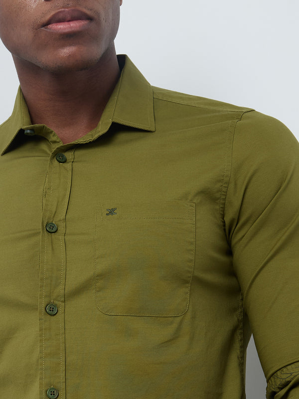 Killer Men Olive Solid Slim Fit Shirts