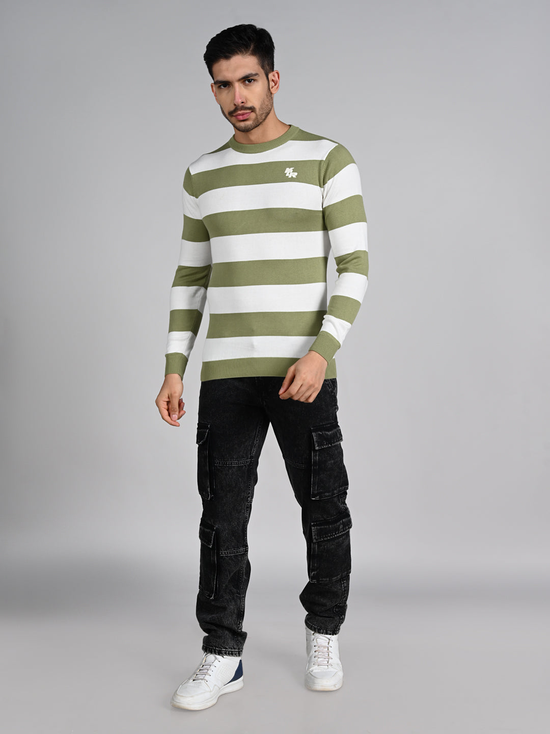 Killer Men Light Green Striped Flat Knits