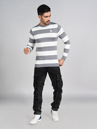 Killer Men Light Grey Striped Flat Knits
