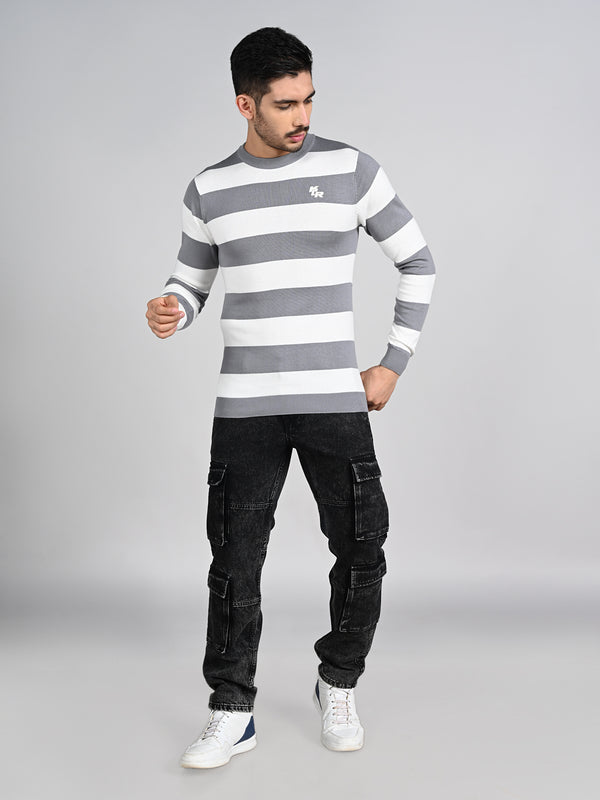 Killer Men Light Grey Striped Flat Knits